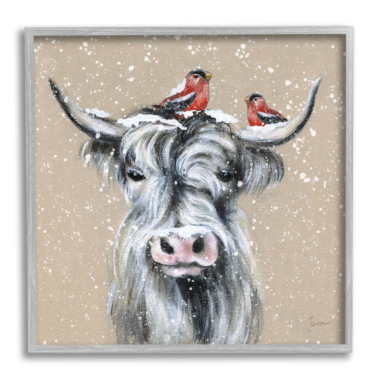 Stupell Industries Snowy Cattle & Birds Farmhouse Framed Giclee Art